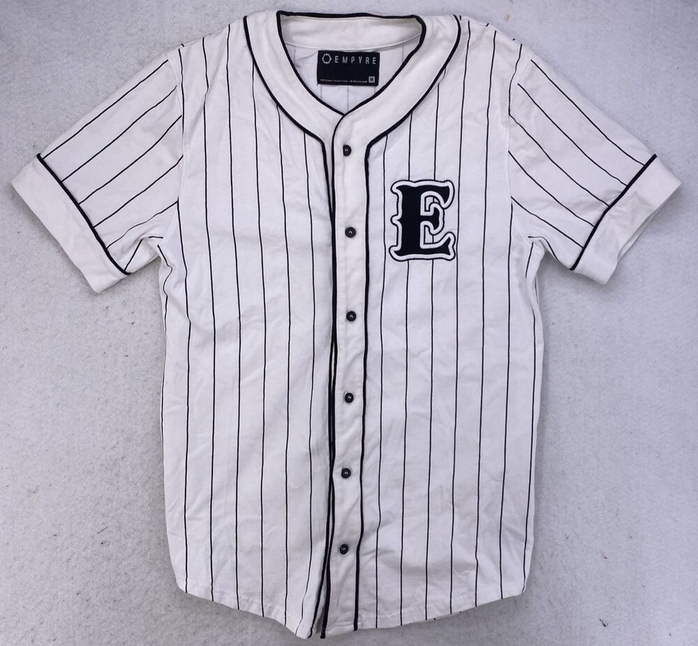 Empyre Baseball Jersey Mens Medium White Black Pinstripe Button Up Skater Street